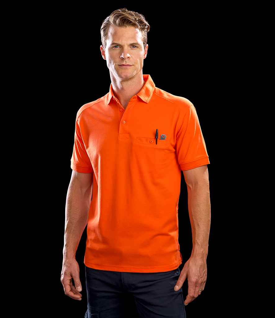 Result Work-Guard Apex Pocket Pique Polo Shirt in Orange by Result Work-Guard — Custom branded clothing by Print Press, featuring premium embroidery produced in our specialist print lab in the UK.