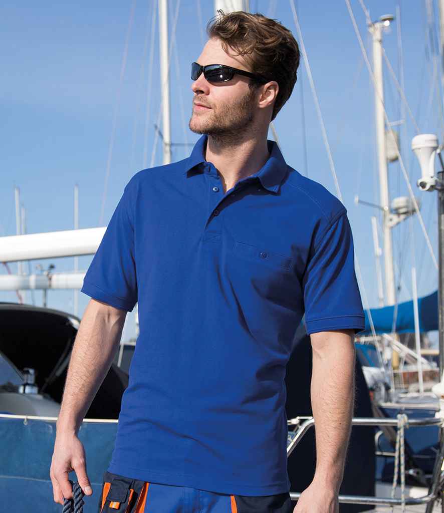 Result Work-Guard Apex Pocket Pique Polo Shirt in Royal Blue by Result Work-Guard — Custom branded clothing by Print Press, featuring premium embroidery produced in our specialist print lab in the UK.