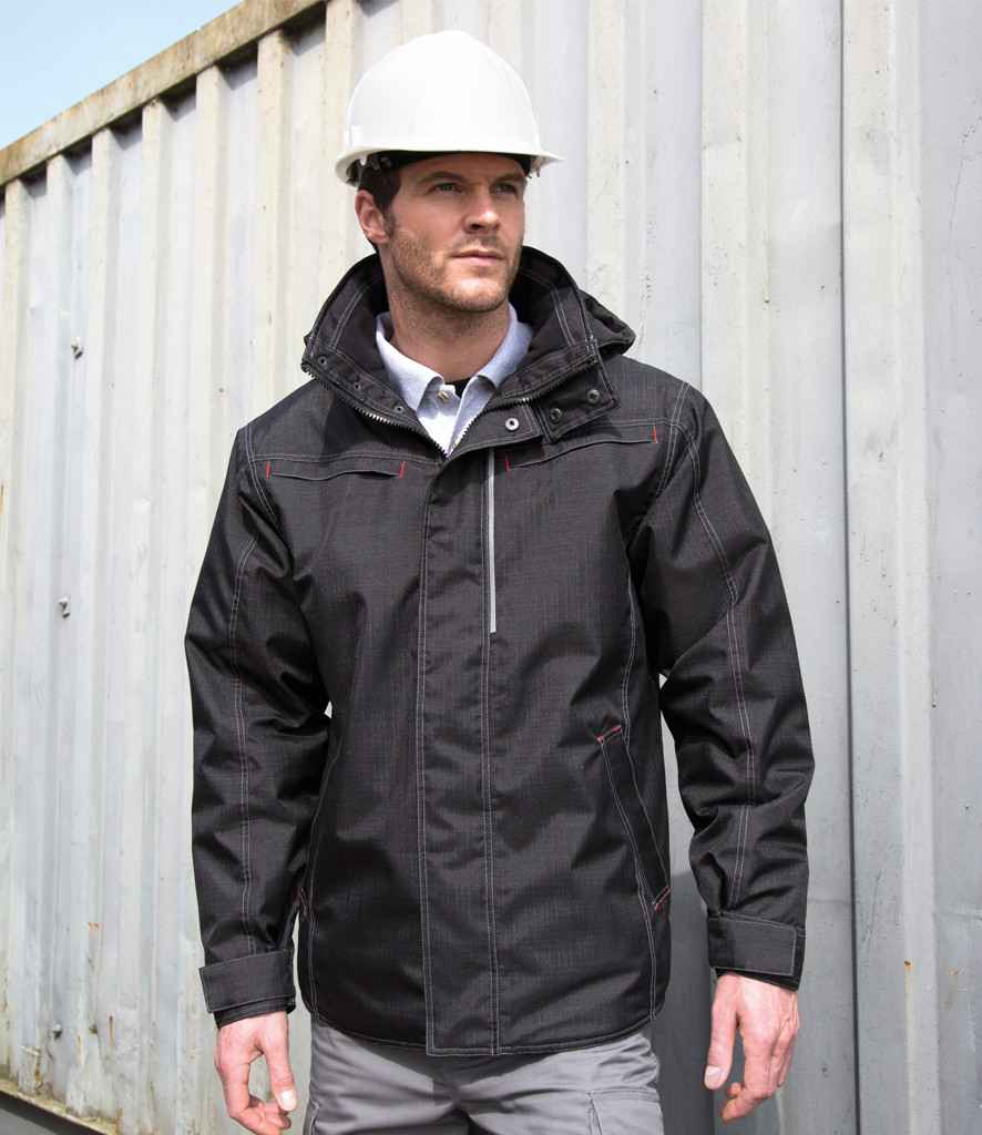 Result Work-Guard Denim Texture Rugged Jacket in by Result Work-Guard — Custom branded clothing by Print Press, featuring premium embroidery produced in our specialist print lab in the UK.