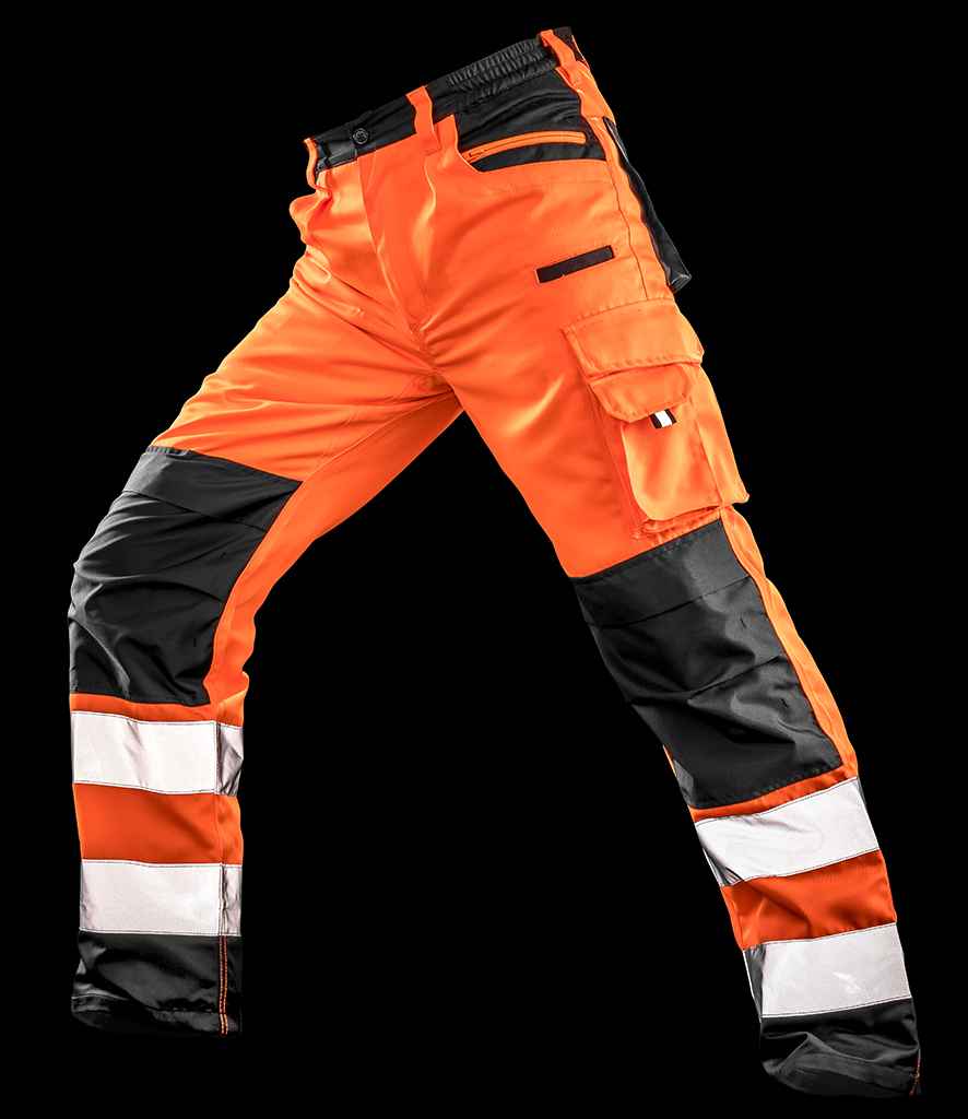 Result Safe-Guard Hi-Vis Cargo Trousers in Fluorescent Orange by Result Safe-Guard — Custom branded clothing by Print Press, featuring premium embroidery produced in our specialist print lab in the UK.