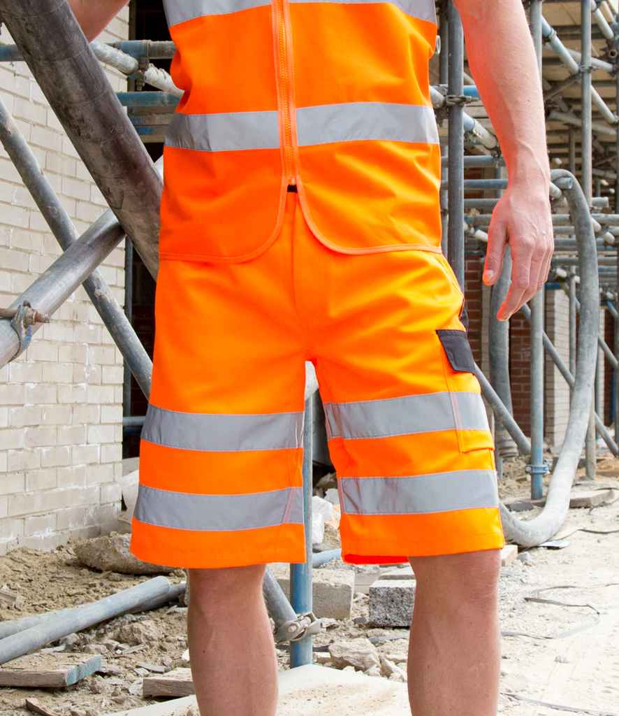 Result Safe-Guard Hi-Vis Cargo Shorts in Fluorescent Orange by Result Safe-Guard — Custom branded clothing by Print Press, featuring premium embroidery produced in our specialist print lab in the UK.
