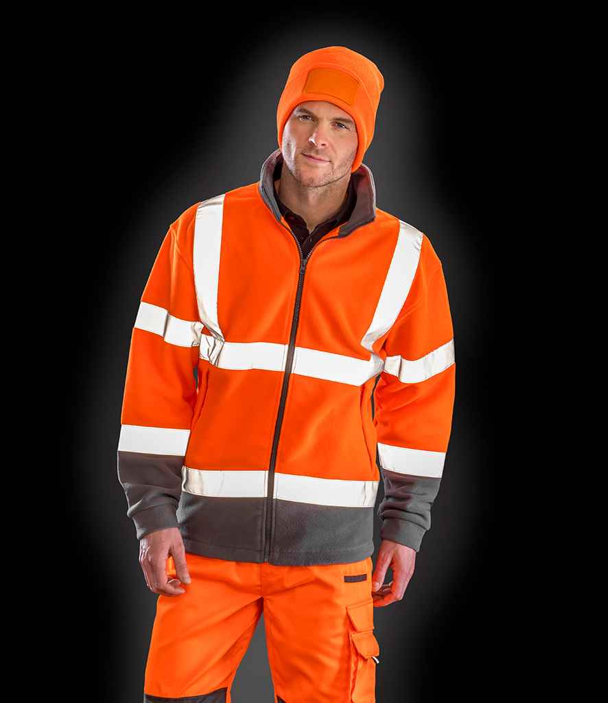 Result Safe-Guard Hi-Vis Micro Fleece Jacket in Fluorescent Orange by Result Safe-Guard — Custom branded clothing by Print Press, featuring premium embroidery produced in our specialist print lab in the UK.