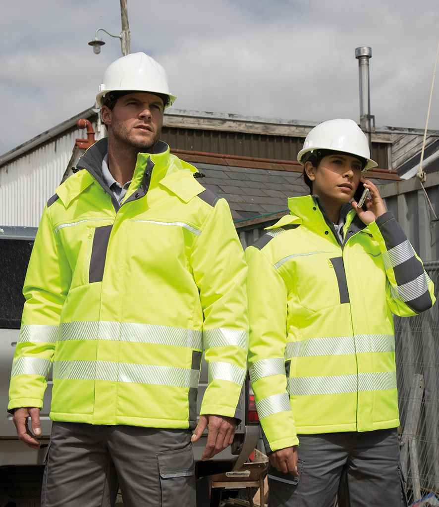 Result Safe-Guard Dynamic Soft Shell Jacket in Fluorescent Yellow by Result Safe-Guard — Custom branded clothing by Print Press, featuring premium embroidery produced in our specialist print lab in the UK.