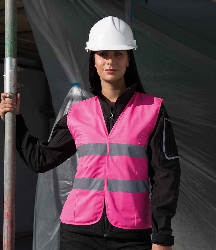 Result Core Ladies Hi-Vis Vest in Fluorescent Pink by Result Core — Custom branded clothing by Print Press, featuring premium embroidery produced in our specialist print lab in the UK.
