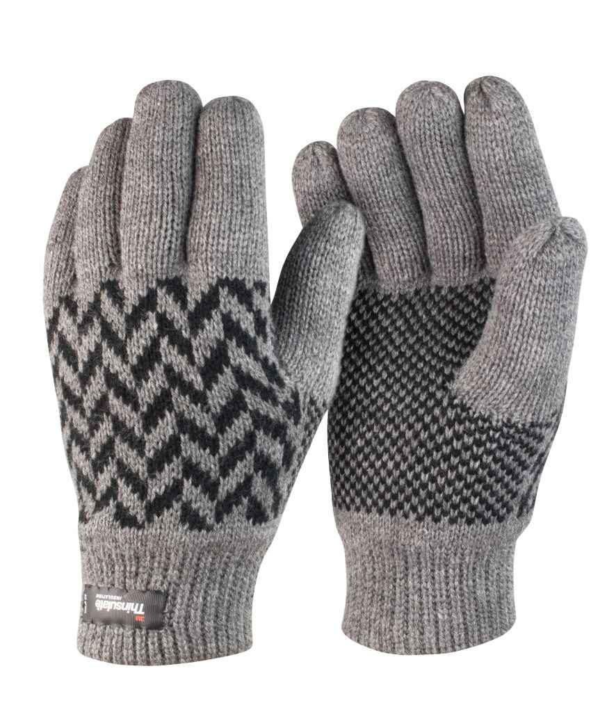 Result Pattern Thinsulate Gloves in Grey Black by Result Winter Essentials — Custom branded clothing by Print Press, featuring premium embroidery produced in our specialist print lab in the UK.