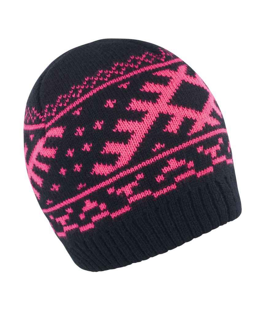 Result Nordic Knitted Hat in ONE Black Hot Pink by Result Winter Essentials — Custom branded clothing by Print Press, featuring premium embroidery produced in our specialist print lab in the UK.