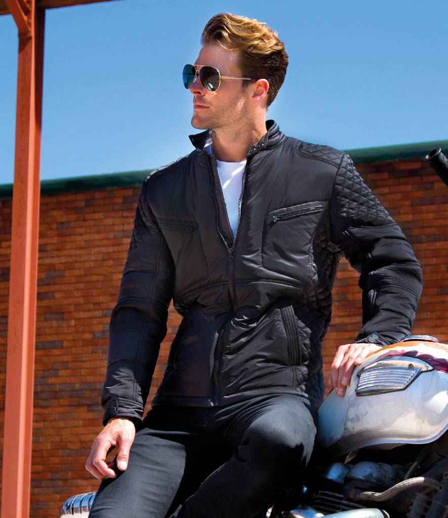 Result Urban Padded Biker Style Jacket in Black by Result Urban — Custom branded clothing by Print Press, featuring premium embroidery produced in our specialist print lab in the UK.