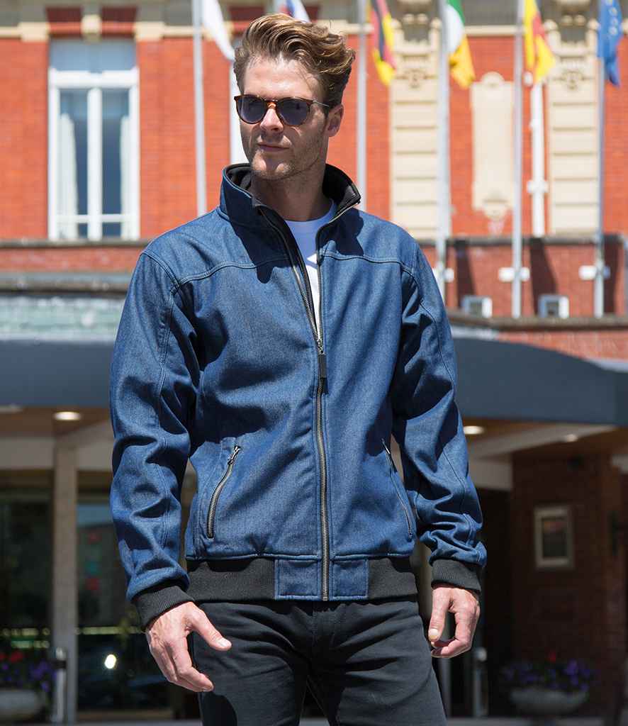 Result Stone Wash Denim Soft Shell Jacket in Washed Navy by Result — Custom branded clothing by Print Press, featuring premium embroidery produced in our specialist print lab in the UK.