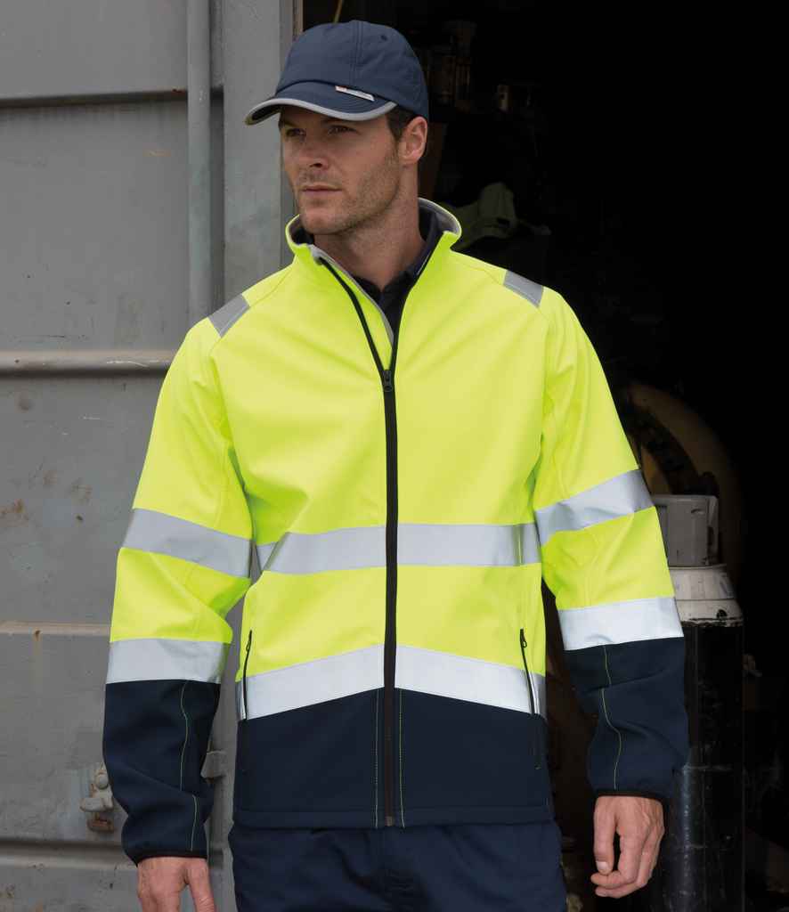 Result Safe-Guard Printable Safety Soft Shell Jacket in Fluorescent Yellow Black by Result Safe-Guard — Custom branded clothing by Print Press, featuring premium embroidery produced in our specialist print lab in the UK.