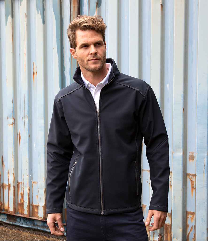 Result Work-Guard Treble Stitch Soft Shell Jacket in Black by Result Work-Guard — Custom branded clothing by Print Press, featuring premium embroidery produced in our specialist print lab in the UK.