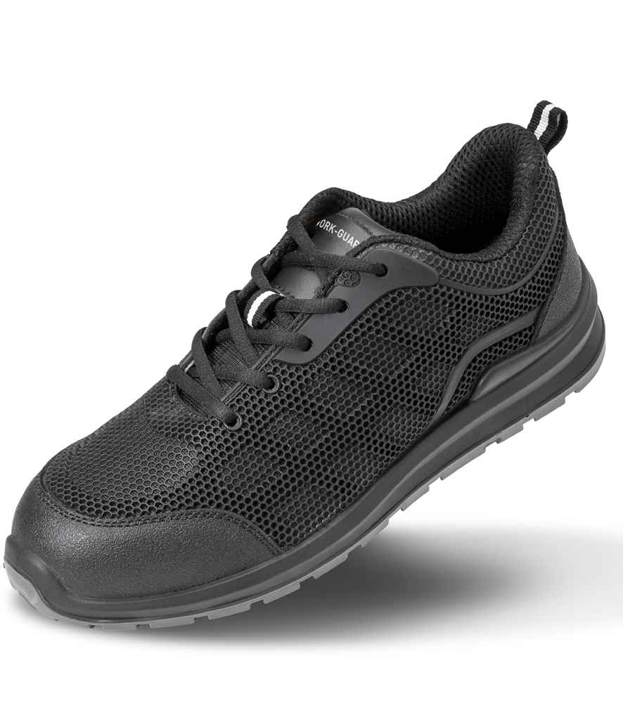 Result Work-Guard All Black SRA SB Safety Trainers in Black by Result Work-Guard — Custom branded clothing by Print Press, featuring premium embroidery produced in our specialist print lab in the UK.