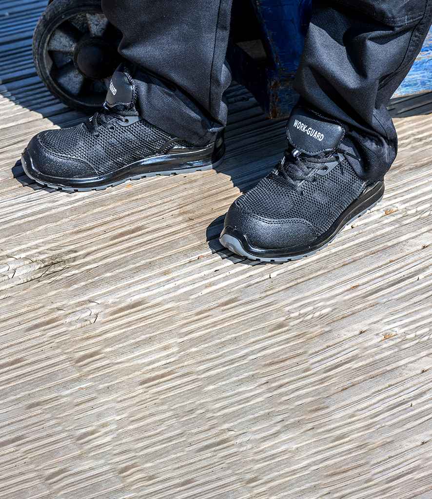 Result Work-Guard All Black SRA SB Safety Trainers in by Result Work-Guard — Custom branded clothing by Print Press, featuring premium embroidery produced in our specialist print lab in the UK.