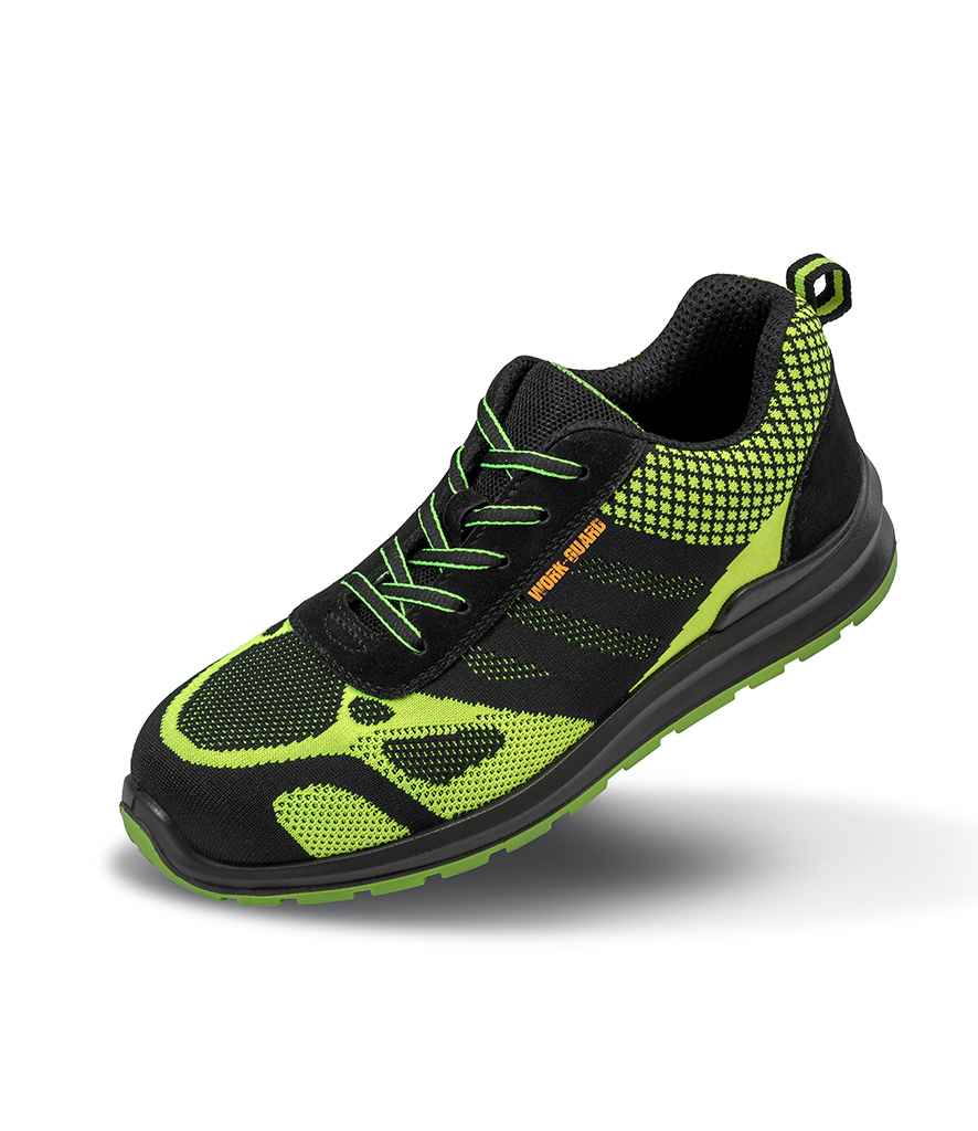 Result Work-Guard Hicks SRA SB Safety Trainers in Neon Green Black by Result Work-Guard — Custom branded clothing by Print Press, featuring premium embroidery produced in our specialist print lab in the UK.