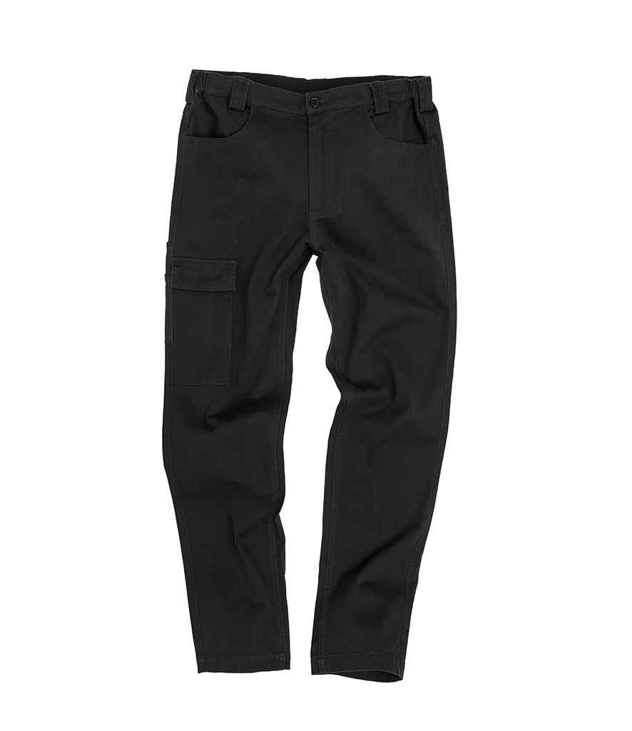 Result Work-Guard Super Stretch Slim Chino Trousers in Black by Result Work-Guard — Custom branded clothing by Print Press, featuring premium embroidery produced in our specialist print lab in the UK.