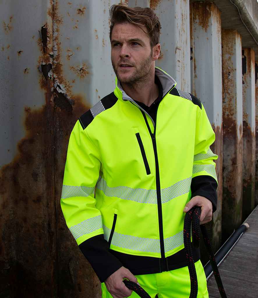 Result Safe-Guard Printable Ripstop Safety Soft Shell Jacket in Fluorescent Yellow Black by Result Safe-Guard — Custom branded clothing by Print Press, featuring premium embroidery produced in our specialist print lab in the UK.