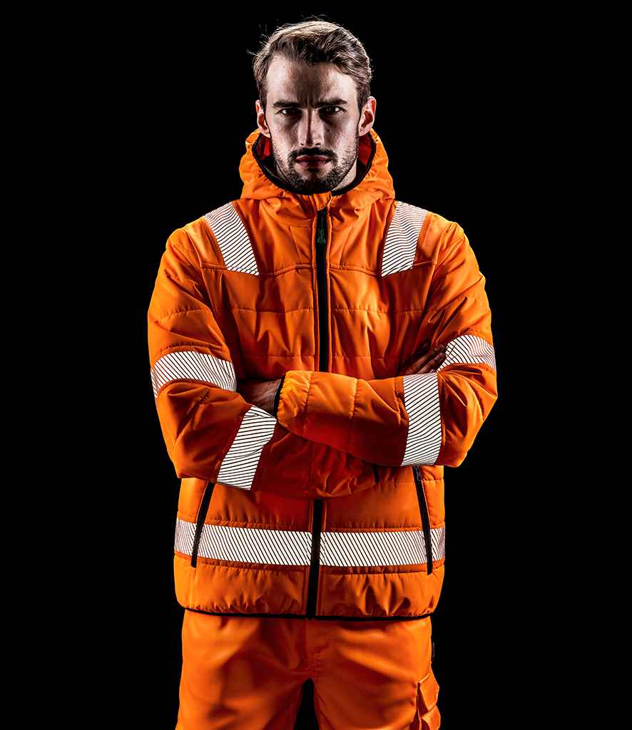 Result Genuine Recycled Ripstop Padded Safety Jacket in Fluorescent Orange by Result Genuine Recycled — Custom branded clothing by Print Press, featuring premium embroidery produced in our specialist print lab in the UK.