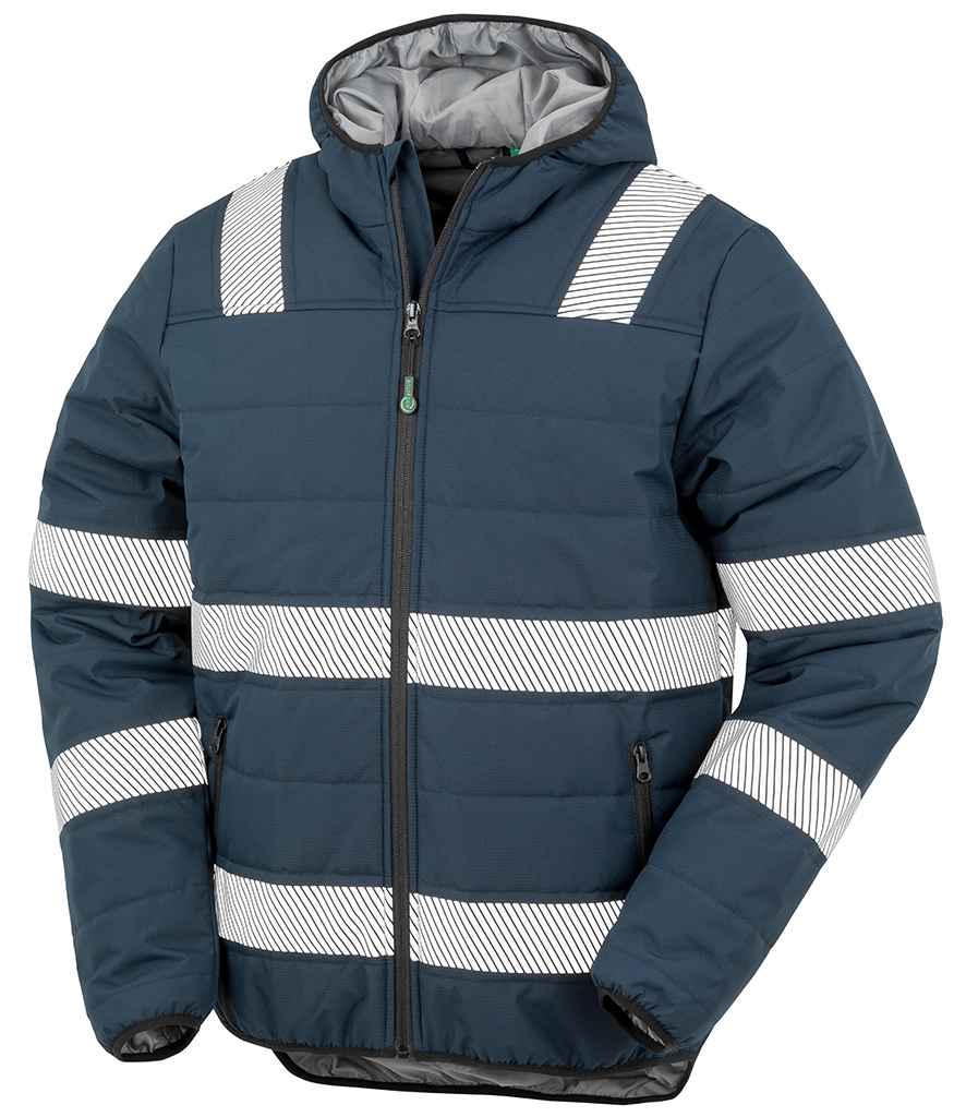 Result Genuine Recycled Ripstop Padded Safety Jacket in Navy by Result Genuine Recycled — Custom branded clothing by Print Press, featuring premium embroidery produced in our specialist print lab in the UK.