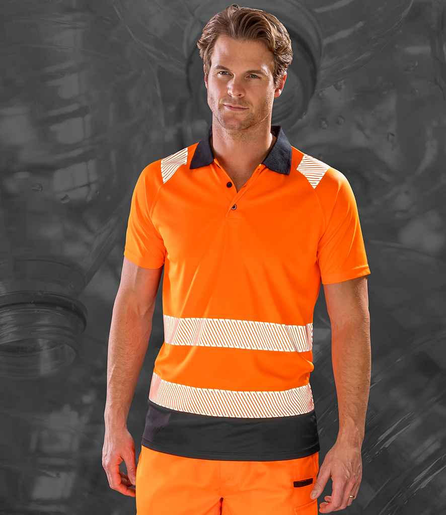 Result Genuine Recycled Safety Polo Shirt in Fluorescent Orange by Result Genuine Recycled — Custom branded clothing by Print Press, featuring premium embroidery produced in our specialist print lab in the UK.