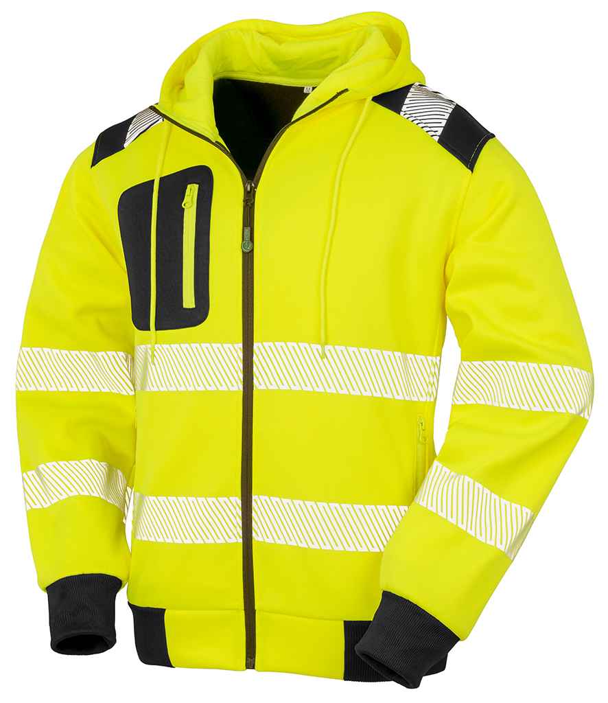 Result Genuine Recycled Safety Zip Hoodie in Fluorescent Yellow by Result Genuine Recycled — Custom branded clothing by Print Press, featuring premium embroidery produced in our specialist print lab in the UK.