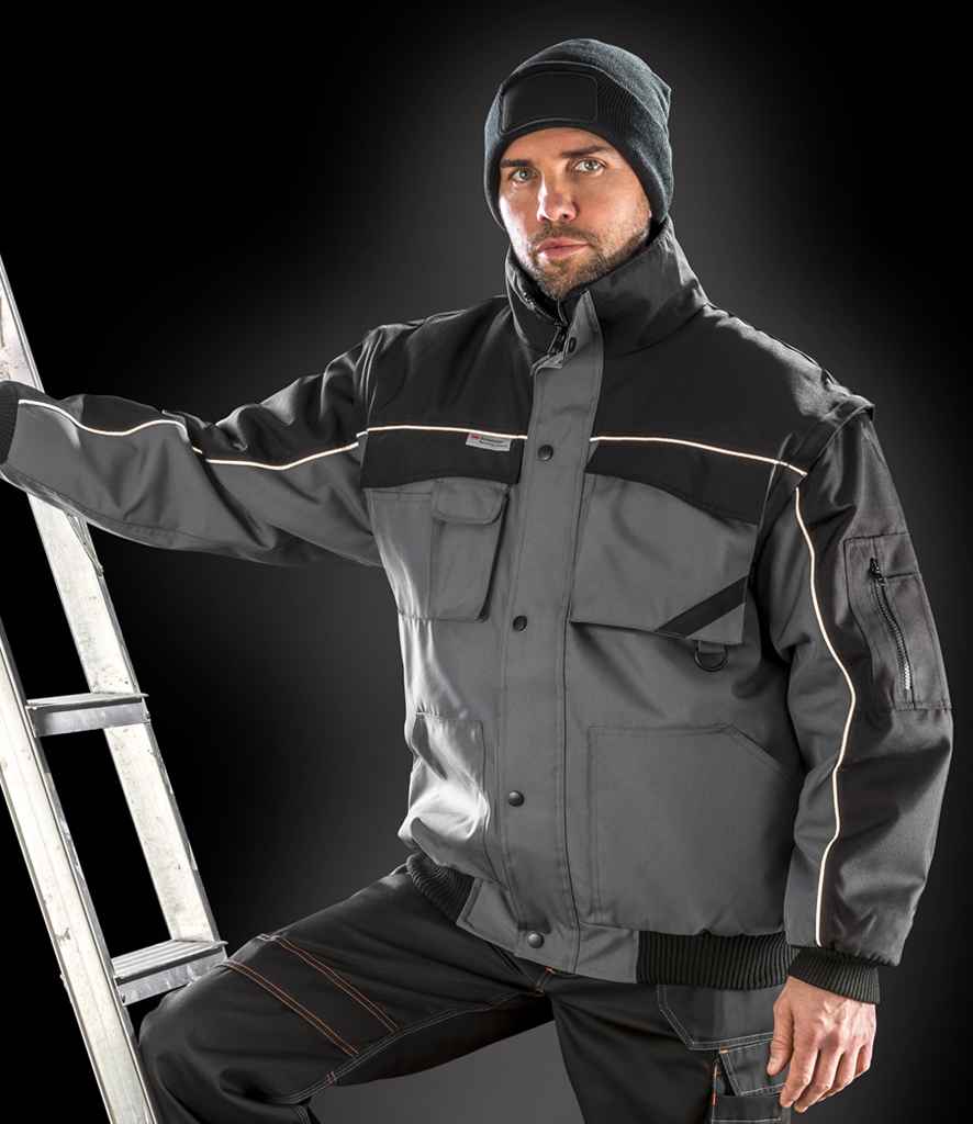 Result Work-Guard Zip Sleeve Heavy Duty Jacket in Grey Black by Result Work-Guard — Custom branded clothing by Print Press, featuring premium embroidery produced in our specialist print lab in the UK.