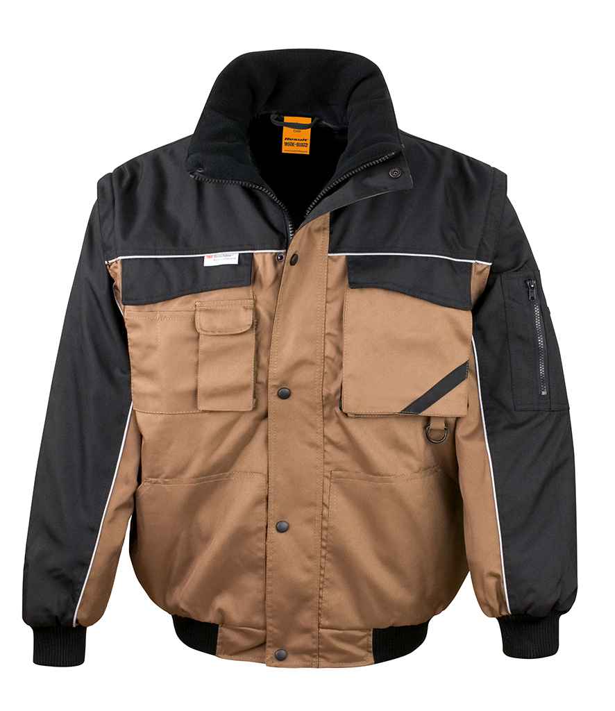 Result Work-Guard Zip Sleeve Heavy Duty Jacket in Tan Black by Result Work-Guard — Custom branded clothing by Print Press, featuring premium embroidery produced in our specialist print lab in the UK.