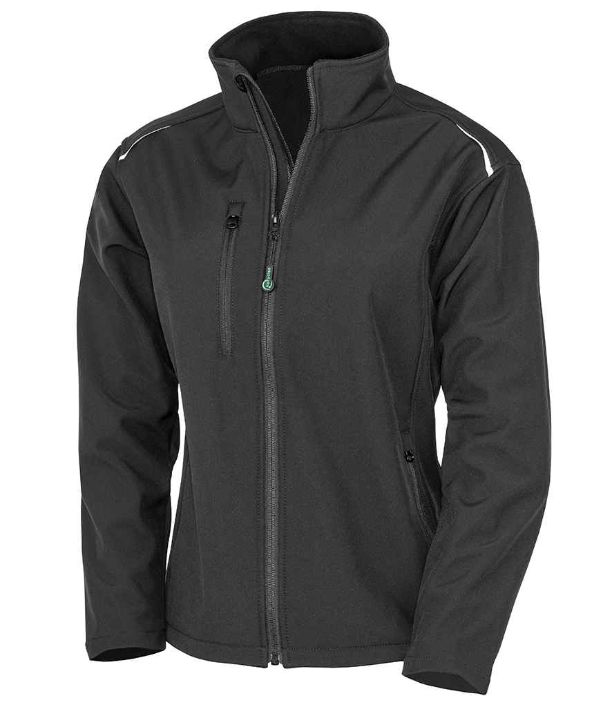 Result Genuine Recycled Ladies Three Layer Printable Soft Shell Jacket in Black by Result Genuine Recycled — Custom branded clothing by Print Press, featuring premium embroidery produced in our specialist print lab in the UK.