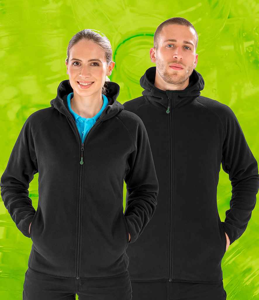 Result Genuine Recycled Hooded Micro Fleece Jacket in Black by Result Genuine Recycled — Custom branded clothing by Print Press, featuring premium embroidery produced in our specialist print lab in the UK.