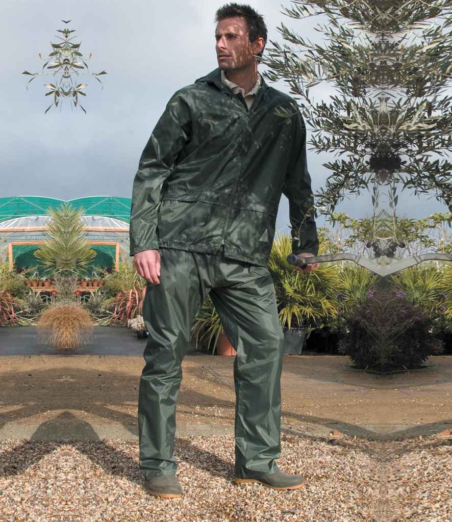 Result Waterproof Jacket/Trouser Suit in Carry Bag in Olive Green by Result — Custom branded clothing by Print Press, featuring premium embroidery produced in our specialist print lab in the UK.