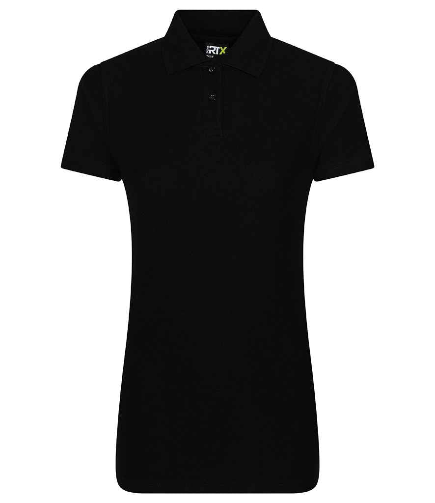 Pro RTX Ladies Pro Pique Polo Shirt in Black by Pro RTX — Custom branded clothing by Print Press, featuring premium embroidery produced in our specialist print lab in the UK.