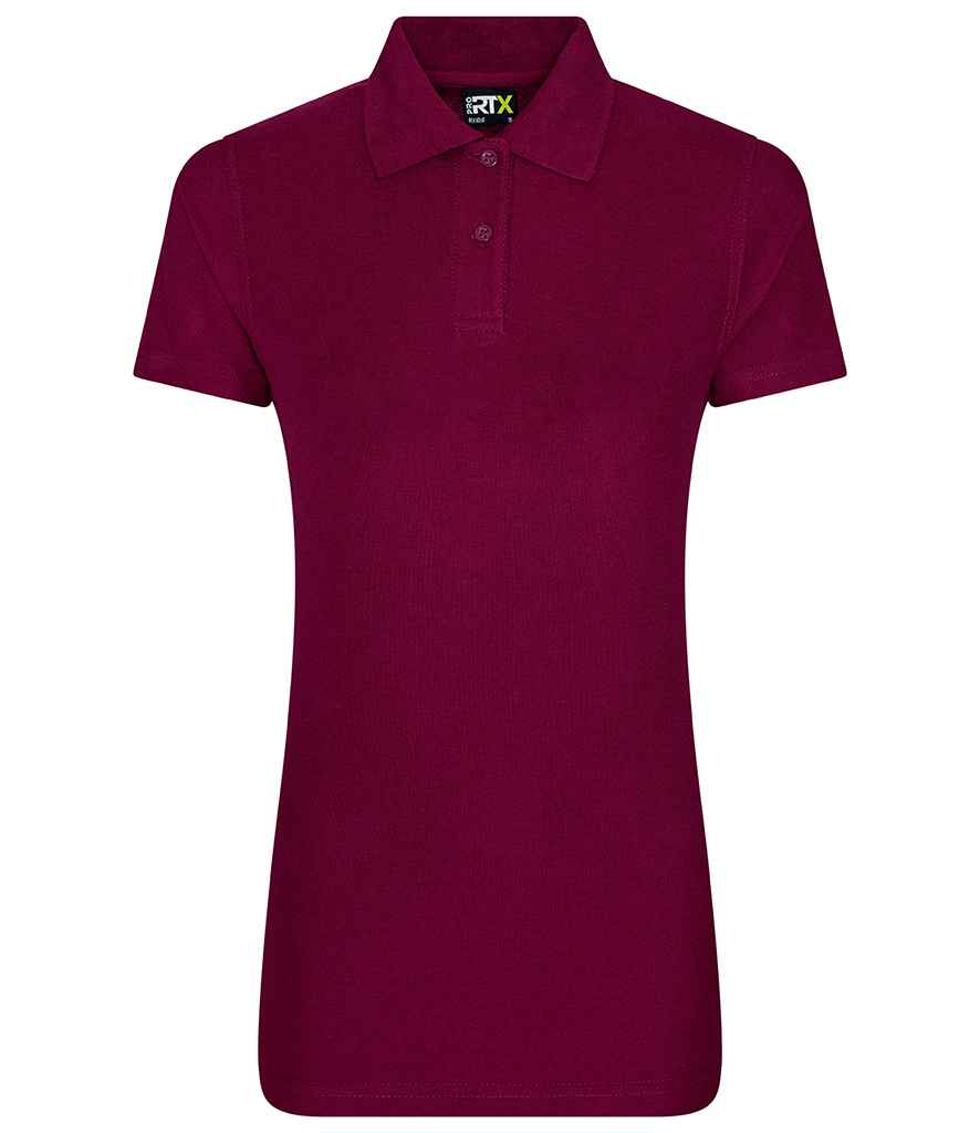 Pro RTX Ladies Pro Pique Polo Shirt in Burgundy by Pro RTX — Custom branded clothing by Print Press, featuring premium embroidery produced in our specialist print lab in the UK.