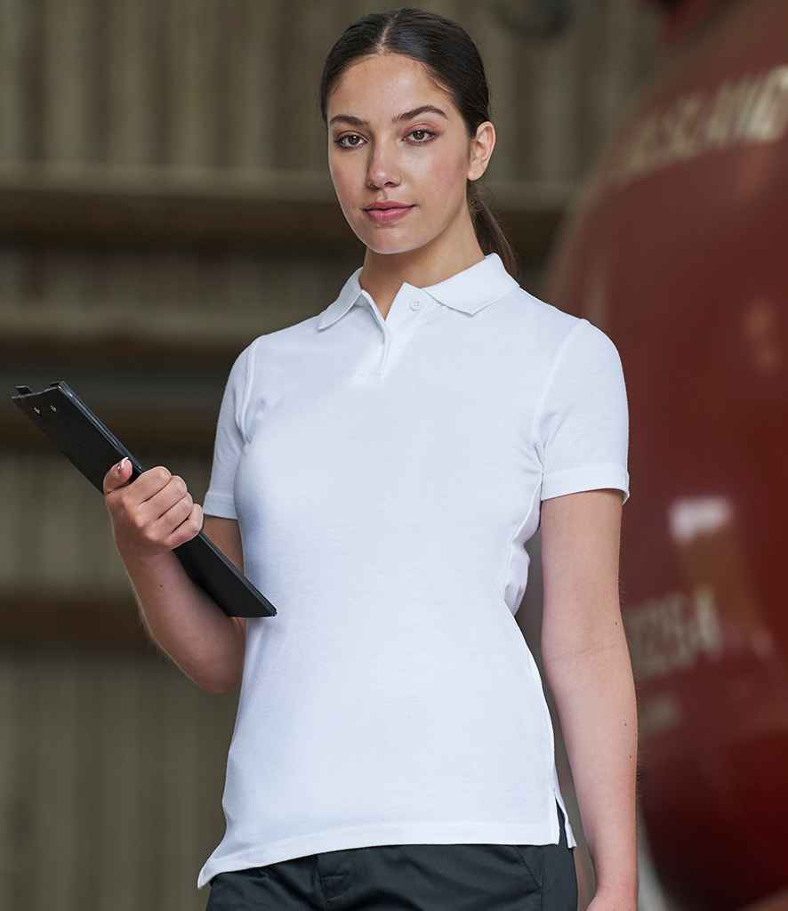 Pro RTX Ladies Pro Pique Polo Shirt in White by Pro RTX — Custom branded clothing by Print Press, featuring premium embroidery produced in our specialist print lab in the UK.
