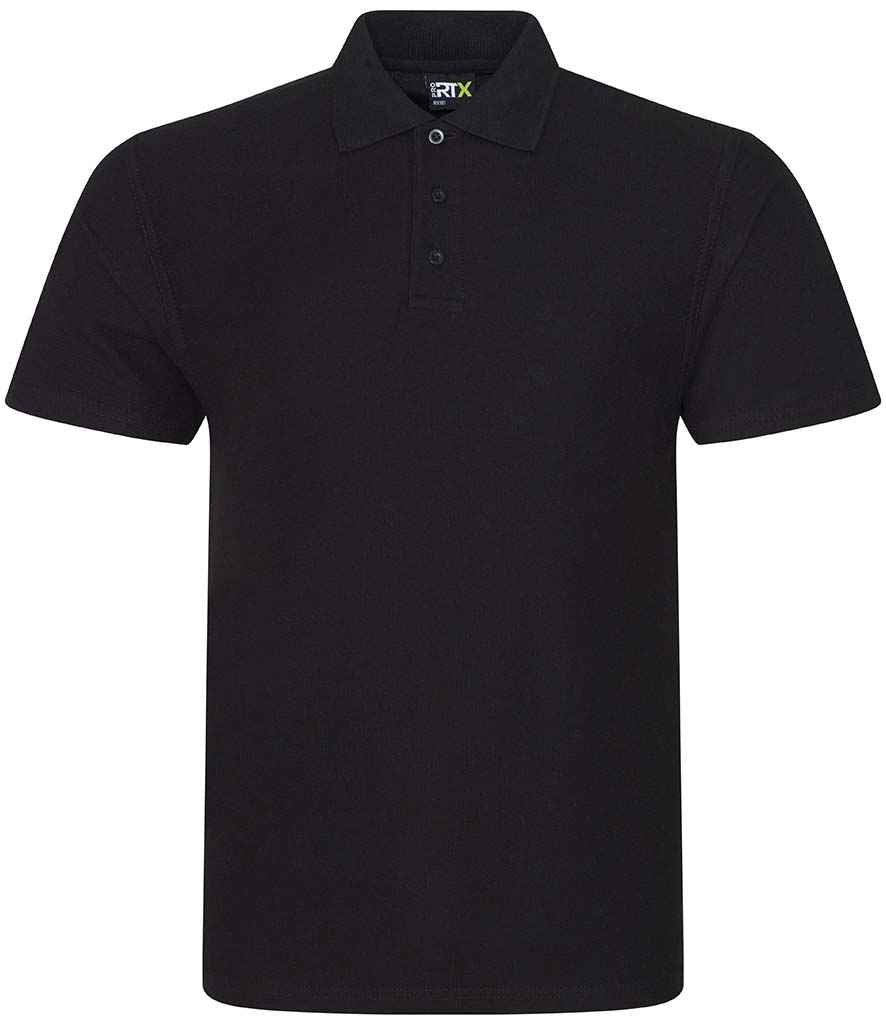 Pro RTX Pro Pique Polo Shirt - (2nd Colours) in Black by Pro RTX — Custom branded clothing by Print Press, featuring premium embroidery produced in our specialist print lab in the UK.