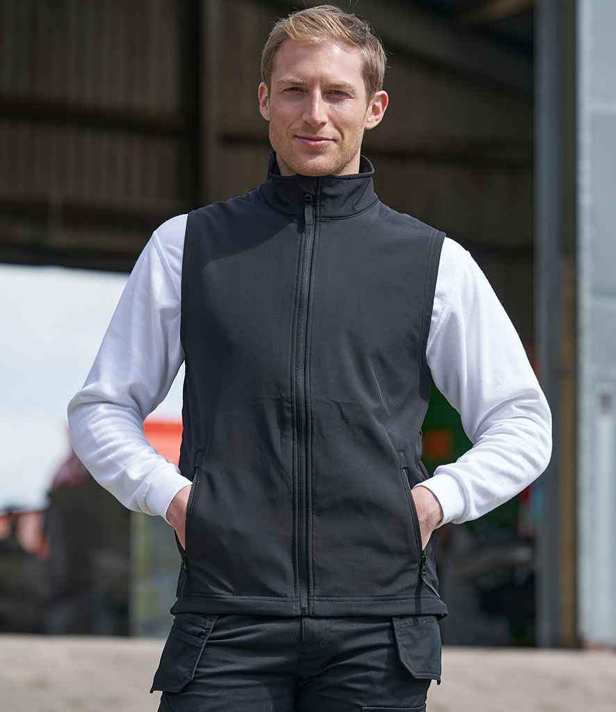Pro RTX Two Layer Soft Shell Gilet in Black by Pro RTX — Custom branded clothing by Print Press, featuring premium embroidery produced in our specialist print lab in the UK.