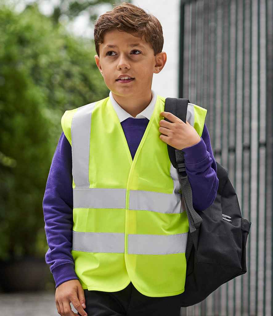 Pro RTX High Visibility Kids Waistcoat in Yellow by Pro RTX High Visibility — Custom branded clothing by Print Press, featuring premium embroidery produced in our specialist print lab in the UK.