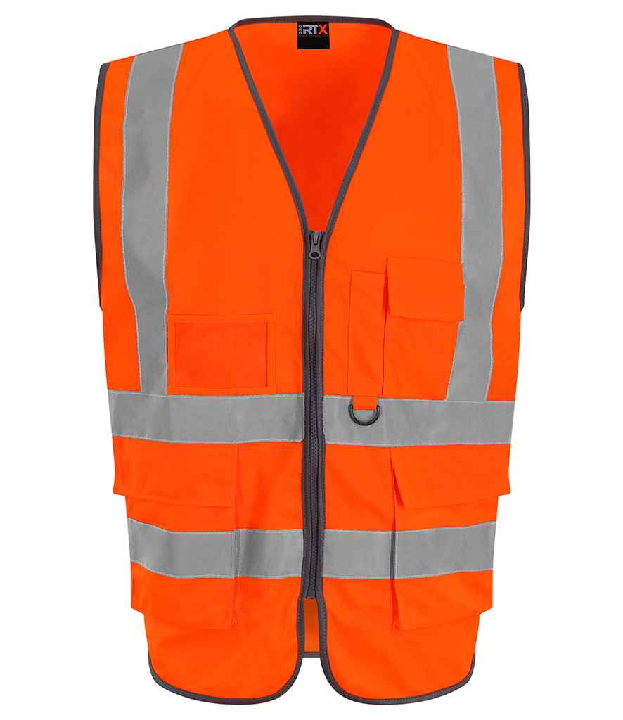 Pro RTX High Visibility Executive Waistcoat in Orange by Pro RTX High Visibility — Custom branded clothing by Print Press, featuring premium embroidery produced in our specialist print lab in the UK.
