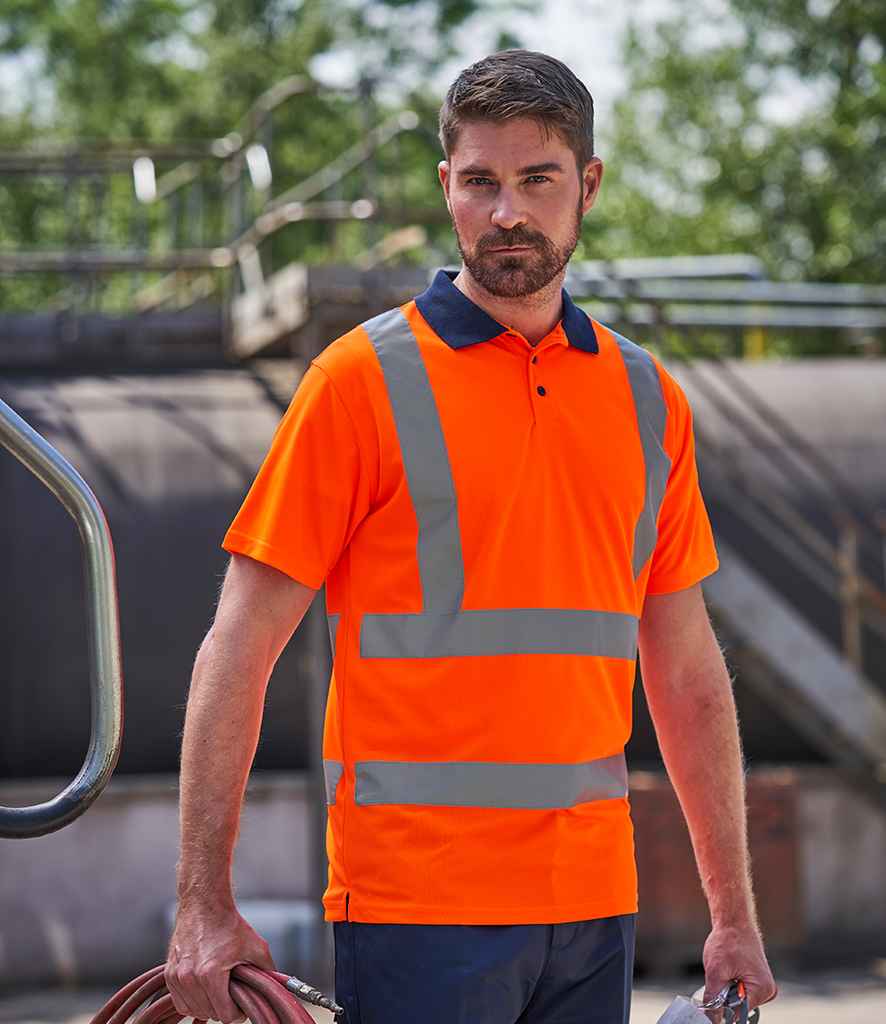 Pro RTX High Visibility Polo Shirt in Orange Navy by Pro RTX High Visibility — Custom branded clothing by Print Press, featuring premium embroidery produced in our specialist print lab in the UK.