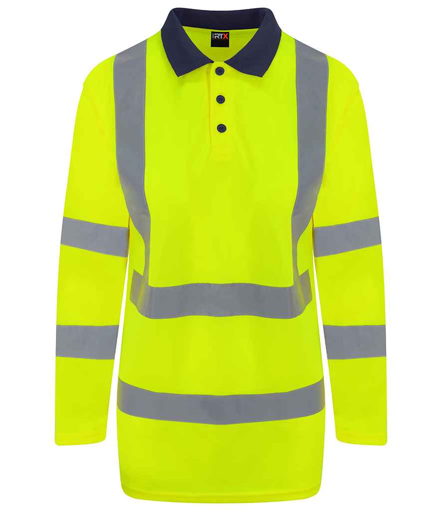 Pro RTX High Visibility Long Sleeve Polo Shirt in Yellow Navy by Pro RTX High Visibility — Custom branded clothing by Print Press, featuring premium embroidery produced in our specialist print lab in the UK.