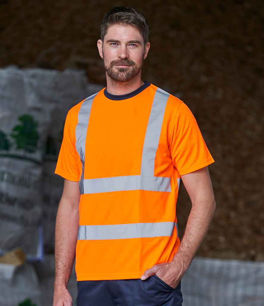 Pro RTX High Visibility T-Shirt in Orange Navy by Pro RTX High Visibility — Custom branded clothing by Print Press, featuring premium embroidery produced in our specialist print lab in the UK.