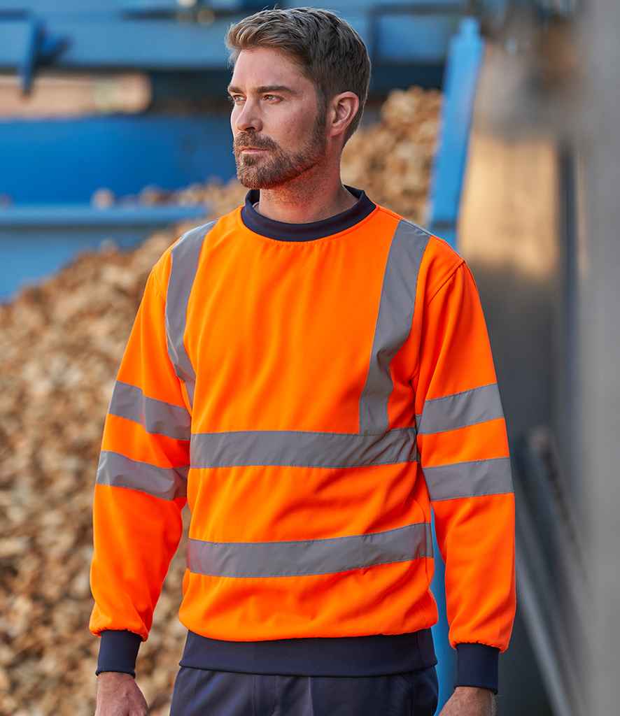 Pro RTX High Visibility Two Tone Sweatshirt in Orange Navy by Pro RTX High Visibility — Custom branded clothing by Print Press, featuring premium embroidery produced in our specialist print lab in the UK.