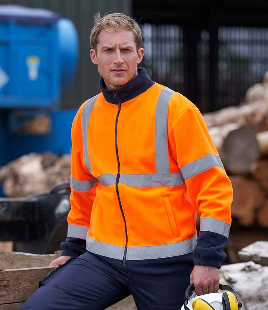 Pro RTX High Visibility Fleece Jacket in Orange Navy by Pro RTX High Visibility — Custom branded clothing by Print Press, featuring premium embroidery produced in our specialist print lab in the UK.