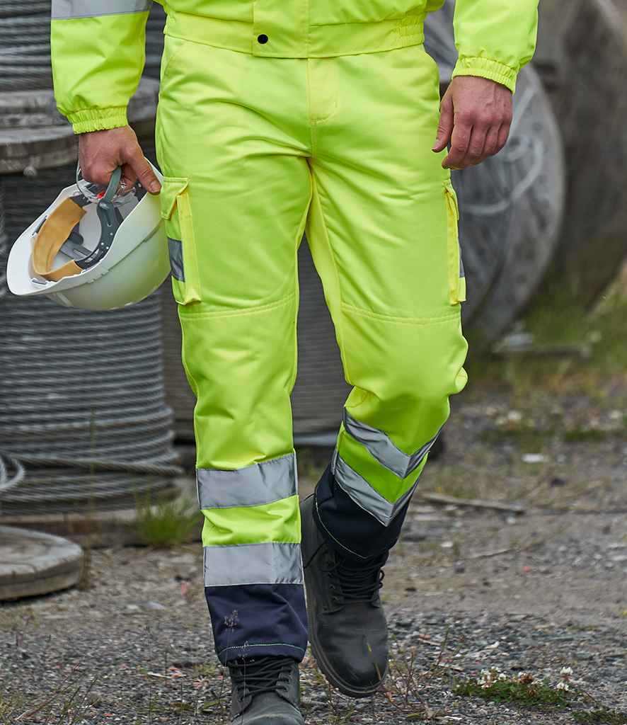 Pro RTX High Visibility Cargo Trousers in Yellow by Pro RTX High Visibility — Custom branded clothing by Print Press, featuring premium embroidery produced in our specialist print lab in the UK.