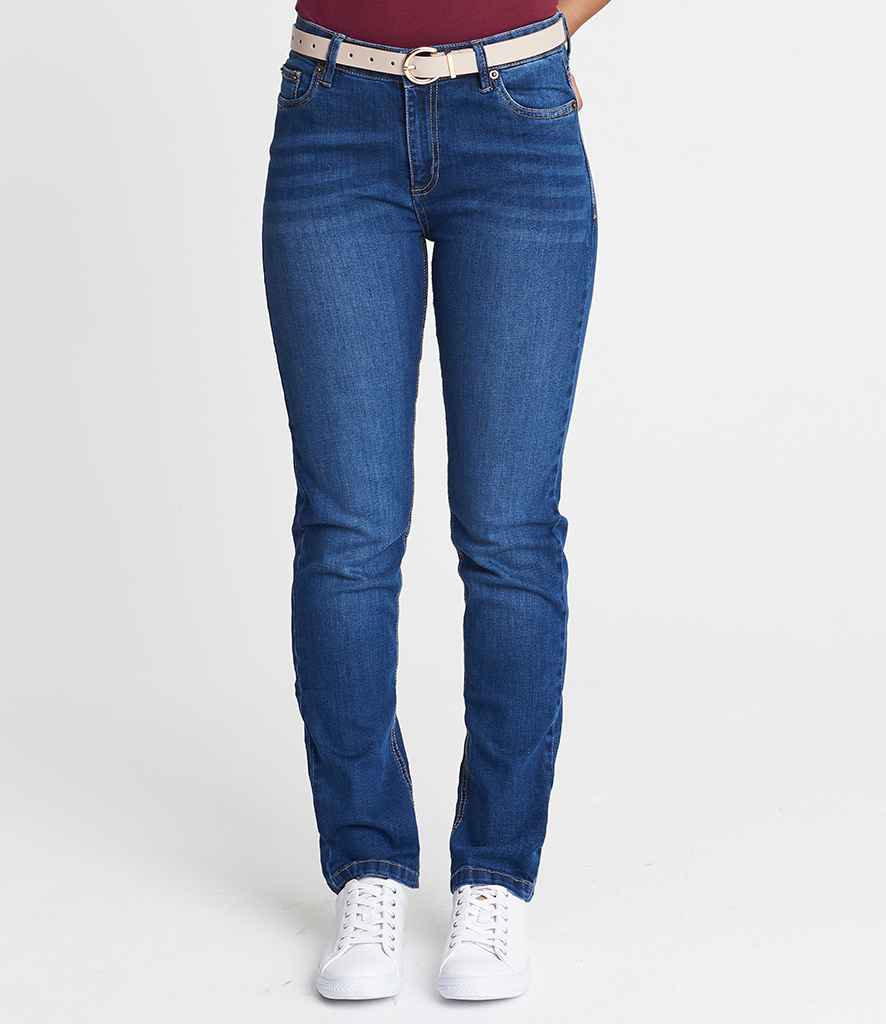 So Denim Ladies Katy Straight Jeans in Dark Blue Wash by So Denim — Custom branded clothing by Print Press, featuring premium embroidery produced in our specialist print lab in the UK.