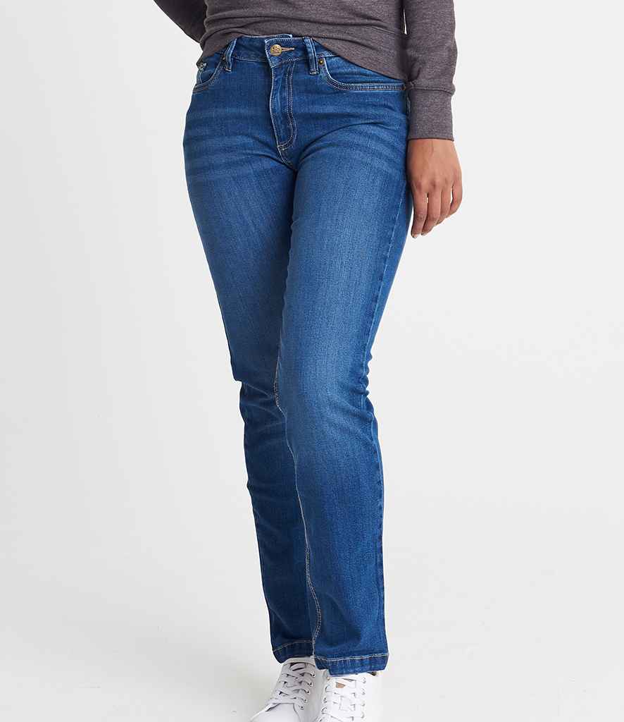 So Denim Ladies Katy Straight Jeans in Mid Blue Wash by So Denim — Custom branded clothing by Print Press, featuring premium embroidery produced in our specialist print lab in the UK.