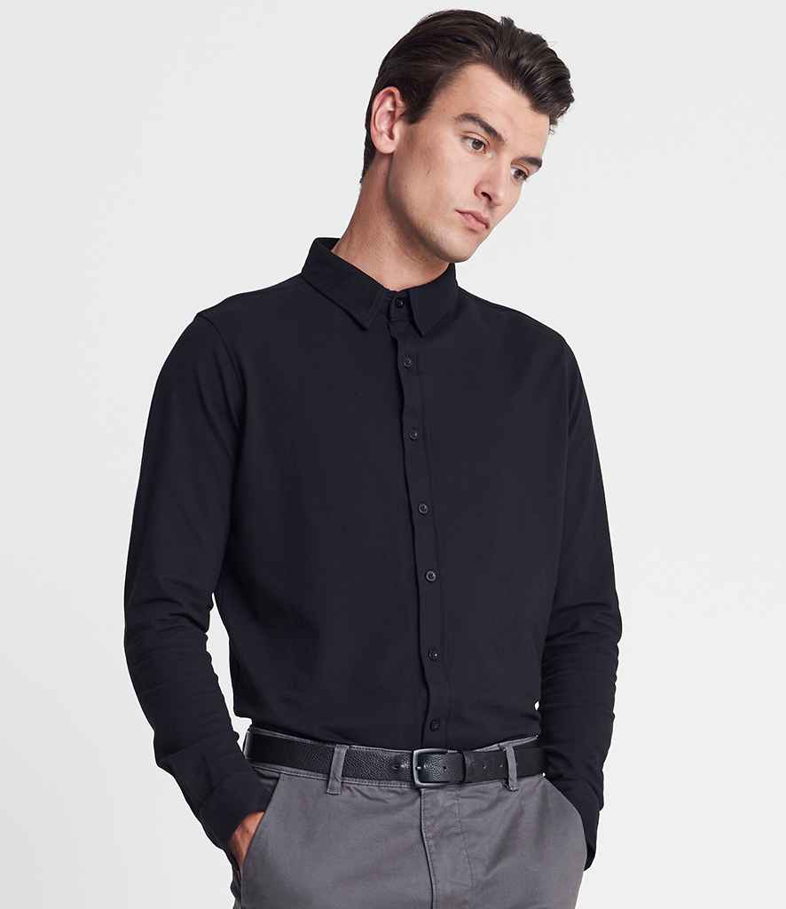 So Denim Oscar Knitted Long Sleeve Shirt in Black by So Denim — Custom branded clothing by Print Press, featuring premium embroidery produced in our specialist print lab in the UK.