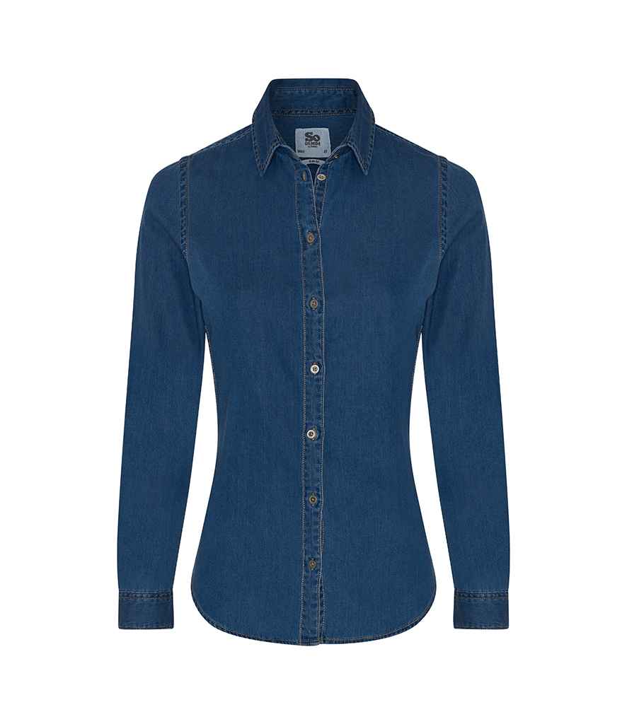 So Denim Lucy Denim Shirt in by So Denim — Custom branded clothing by Print Press, featuring premium embroidery produced in our specialist print lab in the UK.