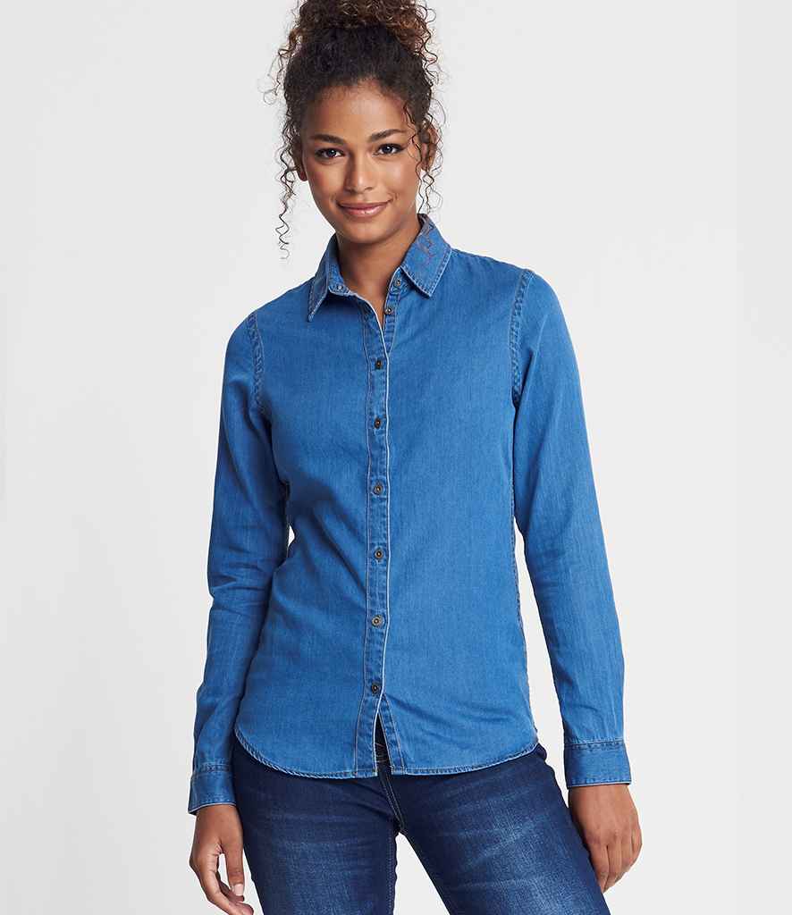 So Denim Lucy Denim Shirt in Dark Blue by So Denim — Custom branded clothing by Print Press, featuring premium embroidery produced in our specialist print lab in the UK.
