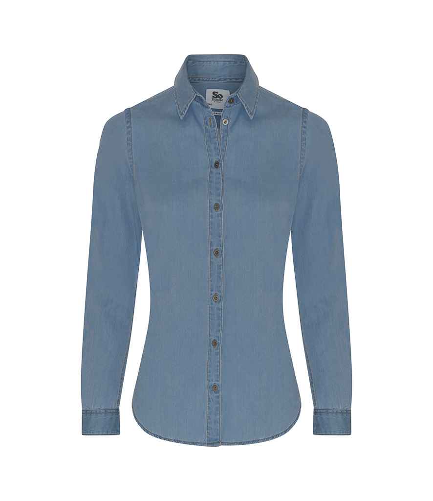 So Denim Lucy Denim Shirt in by So Denim — Custom branded clothing by Print Press, featuring premium embroidery produced in our specialist print lab in the UK.