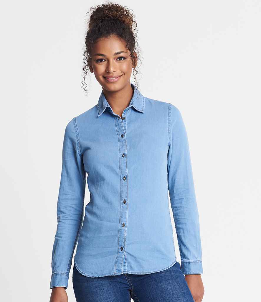 So Denim Lucy Denim Shirt in Light Blue by So Denim — Custom branded clothing by Print Press, featuring premium embroidery produced in our specialist print lab in the UK.