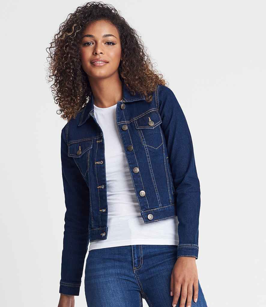 So Denim Ladies Olivia Denim Jacket in Dark Blue Wash by So Denim — Custom branded clothing by Print Press, featuring premium embroidery produced in our specialist print lab in the UK.