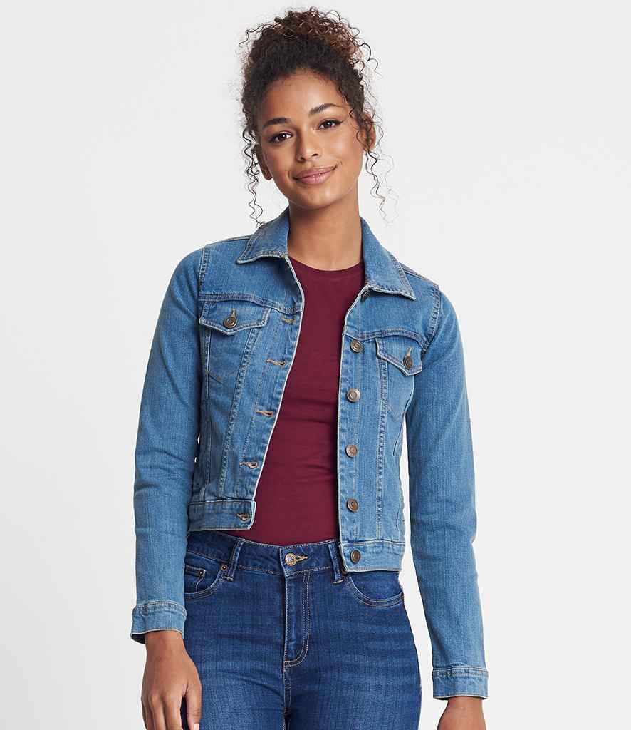 So Denim Ladies Olivia Denim Jacket in Light Blue Wash by So Denim — Custom branded clothing by Print Press, featuring premium embroidery produced in our specialist print lab in the UK.